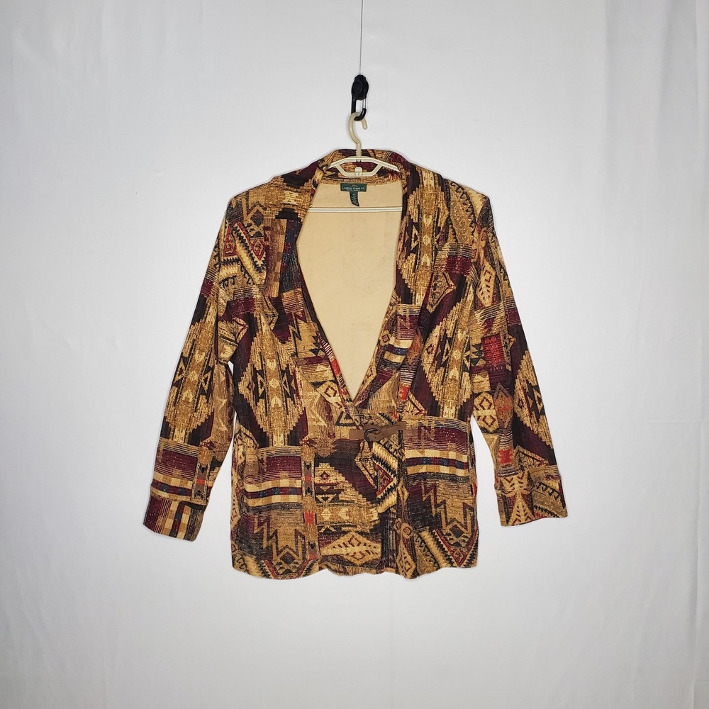 Lauren Ralph Lauren Aztec Overlay Cardigan Women 1X Western Cowgirl Country Vtg